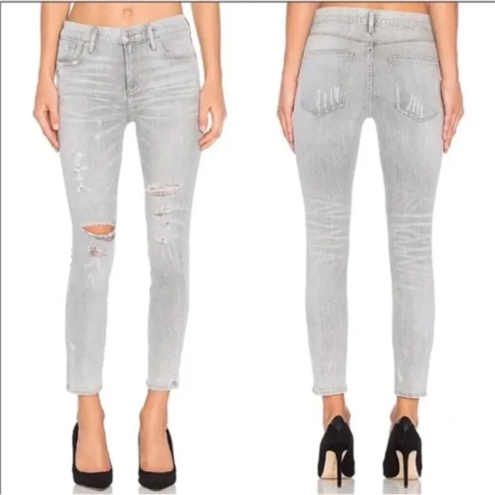 Agolde | Feel Good Sophie High Rise Crop Distressed Gray Denim Jeans - Picture 1 of 11